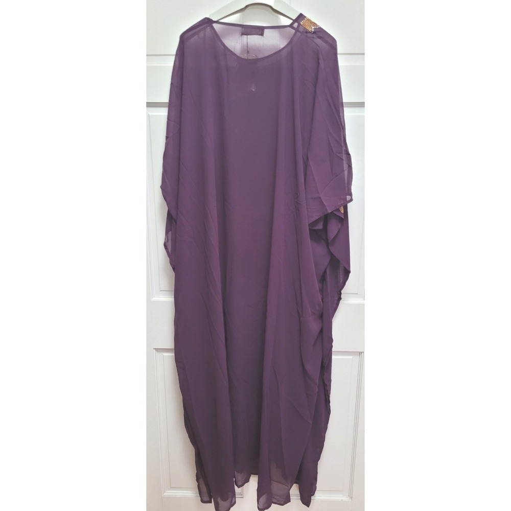 Abaya Classic Muslim Modest Kaftan Style 3pc Maxi Dress & Scarf Set - Purple 60 - Picture 3 of 4